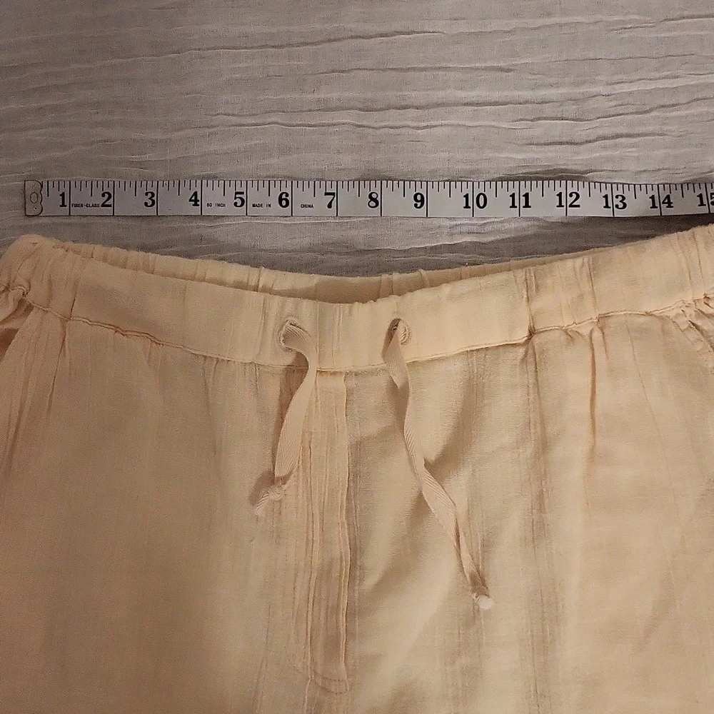 Free People Large Beige Wide-Leg Cargo Pants Boho Elastic Waist - Picture 7 of 13